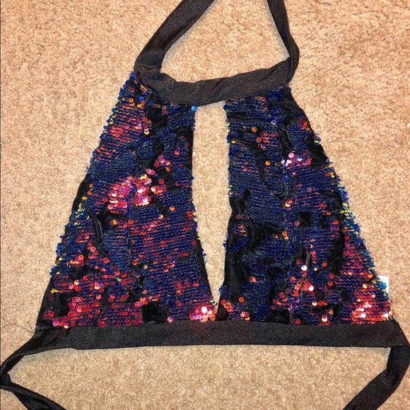 iHeartRaves Reptilia Sequin Keyhole Halter Top - Picture 2 of 6